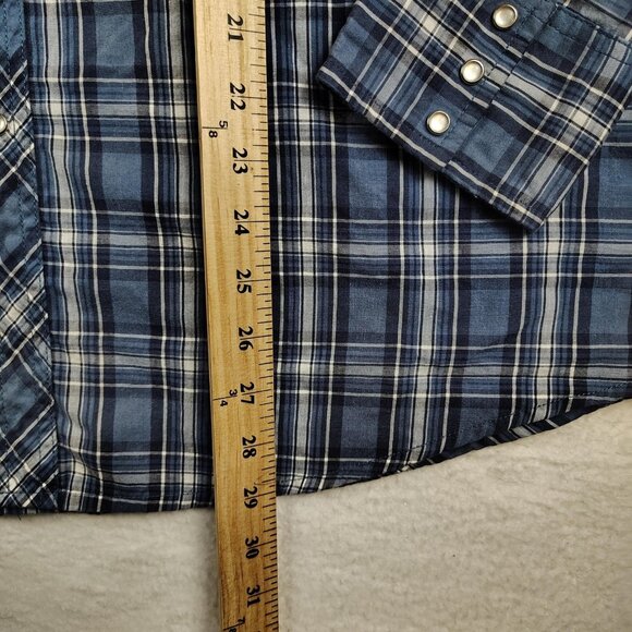 Wrangler Wrancher Pearl Snap Plaid Shirt Mens Large Western Rodeo - Picture 6 of 8